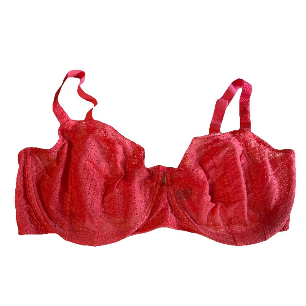 Paramour Underwire Plunge Bra hot pink lace material Unlined Women’s Size 40H